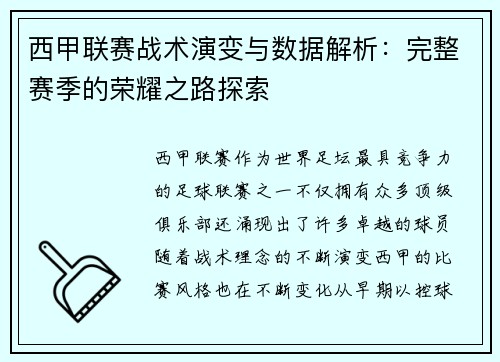 西甲联赛战术演变与数据解析：完整赛季的荣耀之路探索